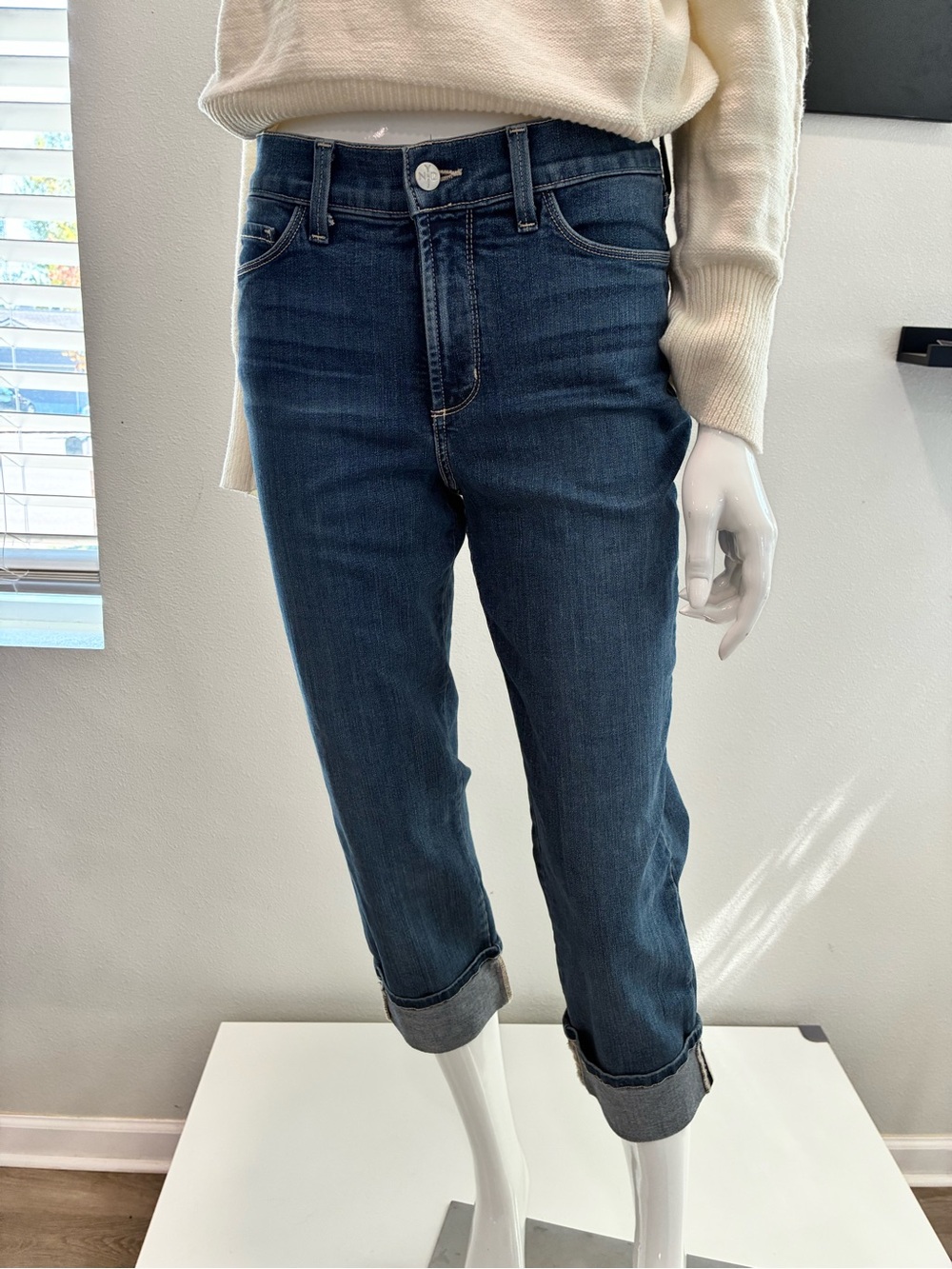 NYDJ Dark Blue Cropped Roll-Cuff High-Rise Jeans